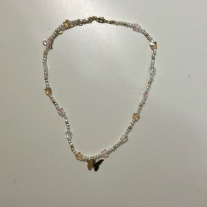 Butterfly pink and gold pearl necklace